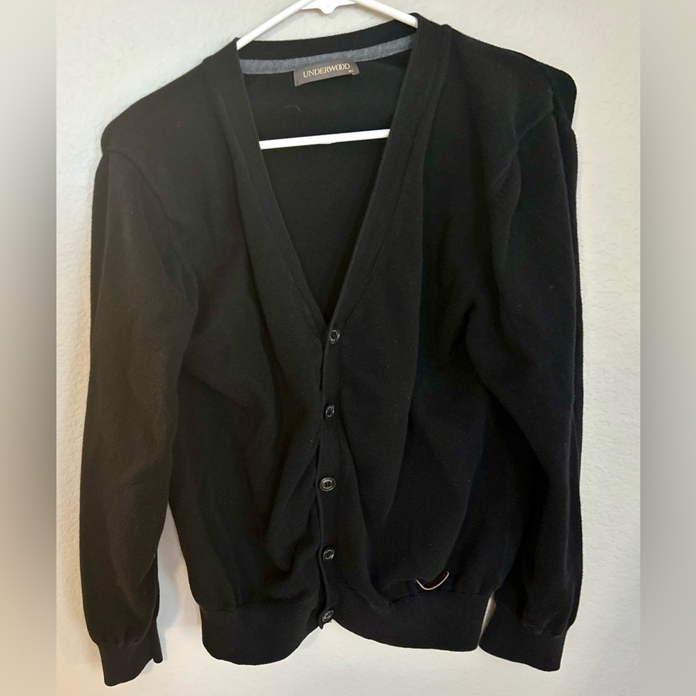 Underwood Black Button Front Cardigan Sweater Unisex Womens Medium Vintage Style - Picture 4 of 5